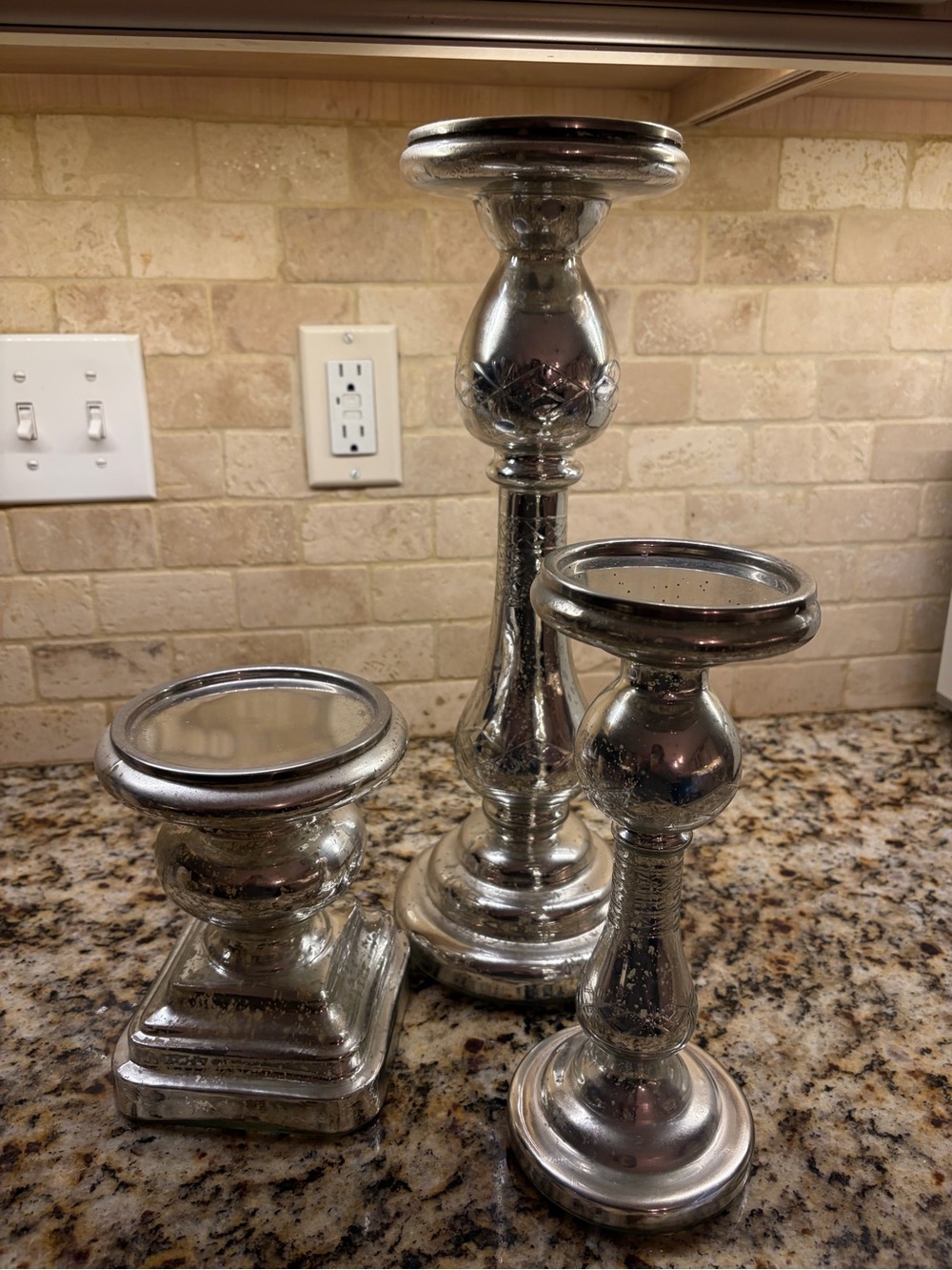 Pottery Barn Silver Mercury Glass Candle Holder Trio